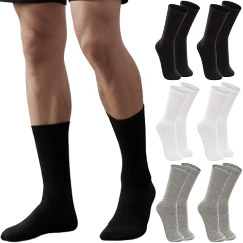 TRIFIL Kit 6 Pares Meia Esportiva Cano Longo Atolhada Calcanhar Verdadeiro Adulto, 2 Branco - 2 Mescla - 2 Preto, 39-43