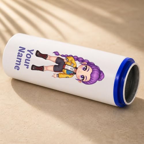 Image of Custom Name Aluminium Water Bottle 800ml | Korean Theme Cute Cartoon Bottle with Carabiner | Leakproof School Bottle for Kids, Girls Birthday Gift|Birthday Return Gift