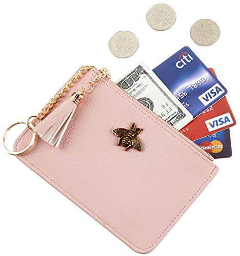2 Pack Women Coin Purse Change Wallet Coin Pouch Card Holder Clutch with Key Chain Ring Tassel Zip by Gostwo(Pebble Pink Light)