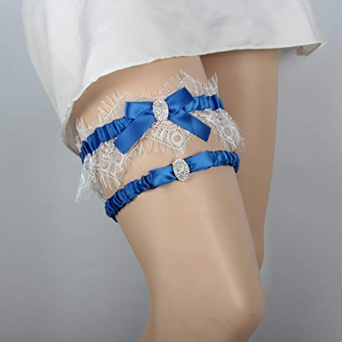 Image of White Lace Wedding Garters Bridal Garter Set for Women Bride Garters With something Blue