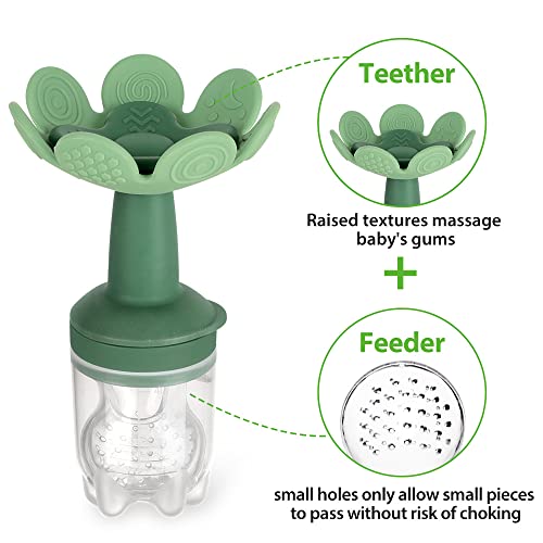 Haakaa Flower Fruit Food Feeder Pacifier |Breastmilk Popsicle Mold For Teething| Silicone Feeder And Teether For Baby Teething Relief & Infant Safely Self Feeding, Bpa Free (Pea Green) #TOP1