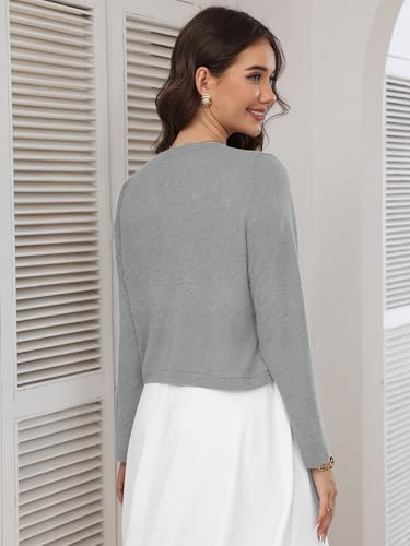 Image of Heymoments Women's Long Sleeve Thin Kintted Shrugs Sweaters Lightweight Cropped Tops Open Front Cardigan for Dress