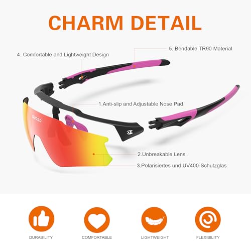 suoso Sports Cycling Sunglasses for Men: Lightweight UV Protection Polarized Sun Glasses for Youth Baseball Softball Running — view 2