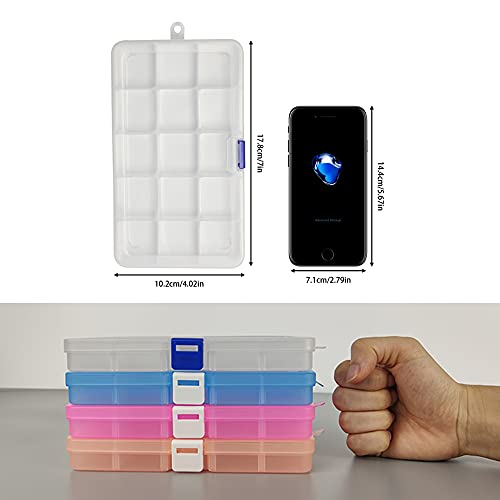Duofire Plastic Organizer Container Storage Box Adjustable Divider Removable Grid Compartment For Jewelry Beads Earring Container Tool Fishing Hook Small Accessories (15 Grids, 4 Colors) #TOP6