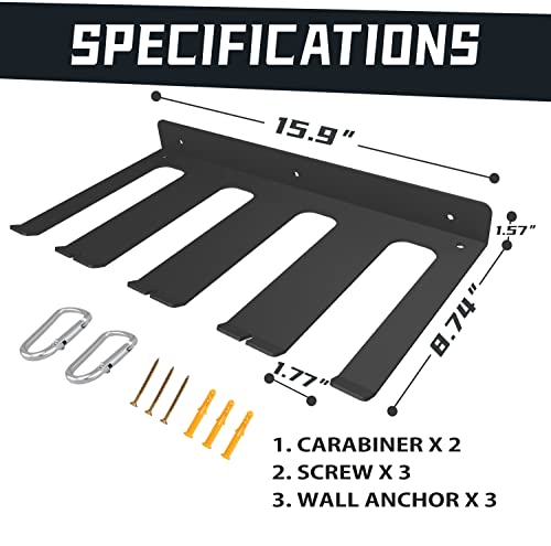 Wall-mount Black-coating Dumbbells Rack 4-Slot Free Weight Holder Steel-made Home Gym Organizer Heavy-Duty Steel Stand for Strength Training Equipment with 2 Carabiners and Mounting Hardware - Thumbnail 3