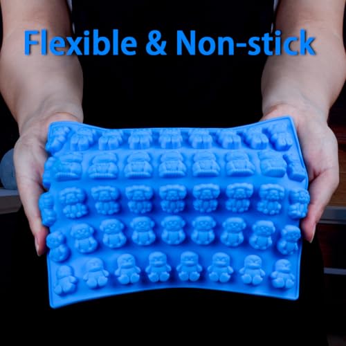Image of Silicone Candy Gummy Bear Molds - Chocolate Molds Including Bears, Frogs, Lions, Monkeys, Penguins Gummie Molds Premium Silicone BPA Free, Pinch Test Approved Pack of 4 with 2 Droppers