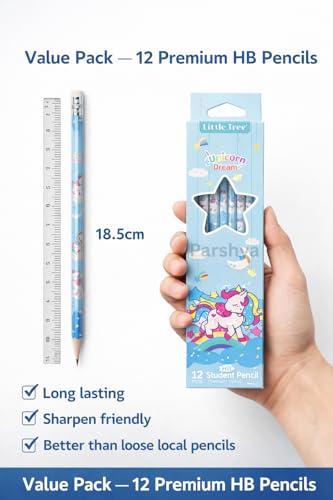 Image of KiddieWorld Unicorn Dream HB Pencils for Kids (12 Pcs) | Cute Printed Student Writing Pencil Set with Eraser | School Stationery, Handwriting Practice, Return Gift, Birthday Party Favors
