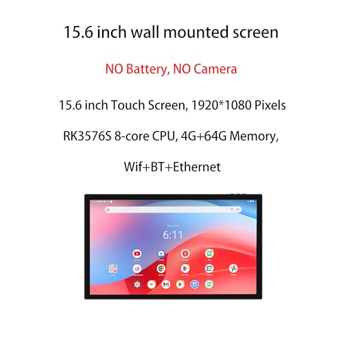 Image of Slim Edge 15.6 inch Android 14 RK3576S Octa-core Digital Signage, Wall Mount 1080P IPS Touch Screen Tablet with POE, 4G+64G, Smart Home Control Panel Surveillance Monitor (NO Battery NO Camera)