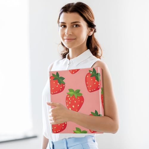 Image of 3 Ring Binder Strawberry Berry Red Fruit 1.5 inch Binders Three Ring Binders with Clipboard Fit 8.5'' x 11'' Paper 3 Interior PVC Clear Pockets for Office Supplies