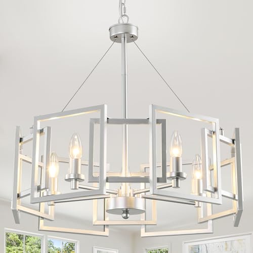 ZGLAOJT Modern Chandelier Chrome Geometric Pendant Lighting Fixture 5-Light Metal