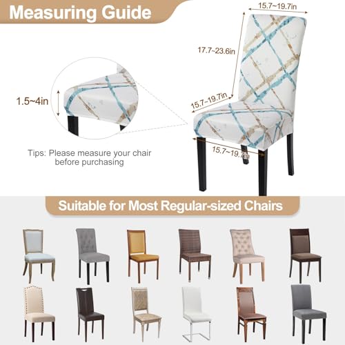 Image of SearchI Printed Dining Room Chair Covers Set of 4, Stretch Kitchen Chair Covers Washable Parsons Chair Slipcover Removable Dining Chair Protectors for Hotel,Ceremony(Geometric Stripe)