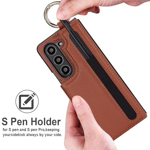 Étui portefeuille Samsung Z Fold 5 marron avec bague support et étui pour S Pen - 4