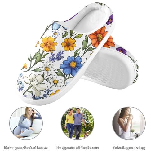 JUNZAN Flowers Lavender Marigold Orchid White Womens House Cotton Slippers Soft Memory Foam Foam Slippers for Hotel Christmas Presents 6-73