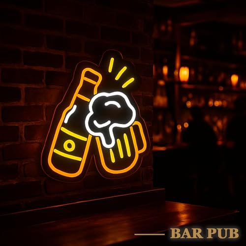 Image of Beer Neon Bar Sign for Wall Decor - Aesthetic USB Powered & Dimmable Cheers Neon Light for Home Bar, Pub, Man Cave, Game Room, Birthday Gift for Beer Lovers