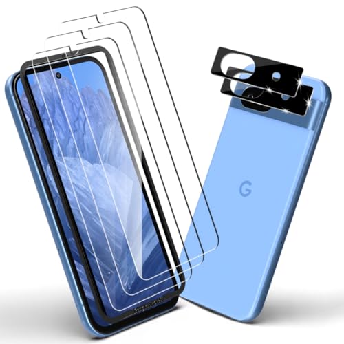 Yiunssy Protector de Pantalla para Google Pixel 8A Templado + Google Pixel 8A Protector de Lente de Cámara,[3+2 Piezas] Antihuellas/9H Dureza,HD Vidrio Templado para Google Pixel 8A Cristal Templado