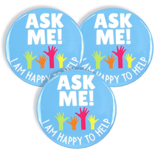 Lot de 3 boutons Ask Me Anything 7,6 cm en celluloïd pour bénévoles et employés