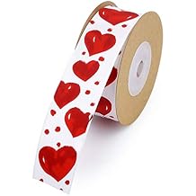 1 Roll 1" Wide Heart Pattern Printed Iron Wired Edge Ribbon for ValentineS Day Decoration Gift Wrapping Party Supplies, 5.4 Yards