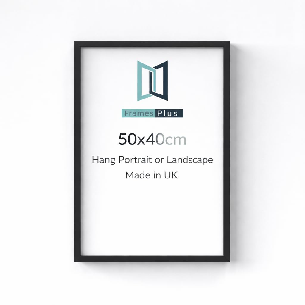 50 x 40cm Picture Frame (500 x 400mm) 30mm Profile, Wall Mounted Shatterproof Styrene Front, Portrait or Landscape Display for Posters Photos Prints Art, Black