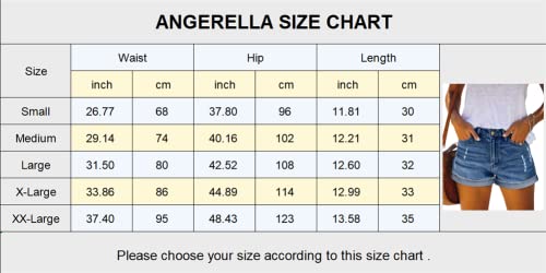 Angerella Womens Ripped Denim Jean Shorts Mid Rise Stretchy Floded Hem Short Jeans Blue Denim Small #TOP4
