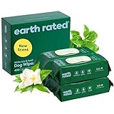 Earth Rated Pet Wipes for Dogs and Cats, Hypoallergenic, 3-in-1 Cleaning, Deodorizing and Hydrating, for Grooming Paws, Body and Butt, New White Tea and Basil Scent, 400 Count