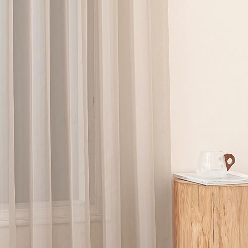 NICETOWN Taupe Sheer Curtains for Bedroom, Rod Pocket Voile Sheer Airy & Lightweight Window Treatments with Light Filtering for Living Room, W60 x L63, 4 Panels - image 4