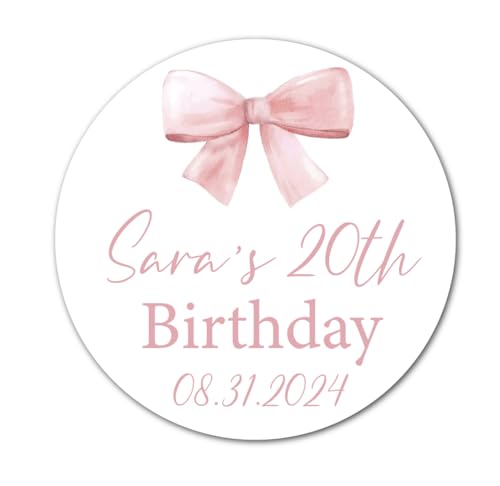 Pink Bow Personalized Stickers 40 ct. Pink Coquette Bow Stickers - Thank You Stickers - Favor Stickers - Memorial Stickers Bautizo Stickers - Pink Bow Custom Stickers - WATERPROOF - Party Favors -