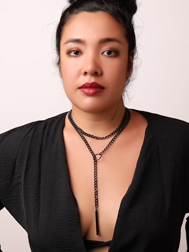 Sacina Black Lariat Chunky Chain Y Necklace, Gothic Emo Punk Grunge Necklace, Goth Jewelry, Christmas Jewelry Gift for Women3
