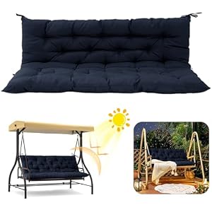 Porch Swing Cushion Replacement Outdoor, Navy Blue 71x40 Inch | 4-inch thick high-density foam, waterproof fade-resistant fabric, secure tie straps for patio swings and garden gliders