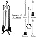AMAGABELI GARDEN & HOME 5 Pieces Fireplace Tools Set Indoor Wrought Iron Fire Place Pit Large Poker Wood Stove Log Firewood Tongs Holder with Handles Modern Black Outdoor Accessories Kit