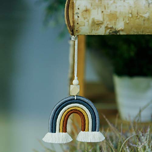 Zoonai Rainbow With Wood Bead Decorations Wall Décor Hanging Colorful Handmade Weaving Car Ornament Modern Home Decoration Accessories Hanging Pendant For Bedroom Nursery Baby Kids Rooms (B-Gray) #TOP2