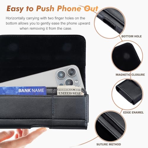 Phone Holster Compatible with Samsung Galaxy Xcover6 Pro,S20 Ultra Leather Belt Clip Phone Holster, Phone Pouch Wallet Case Compatible with Sony Xperia 10 Plus, Xperia 1, Xperia Pro【Card Holder】 Case