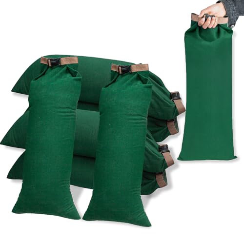 6 Pack Flood Water Barrier Sand Bags Thickened Long Canvas Flood Protection Sandbags Winter Bags for Swimming Pool Covers Reusable Quick Flood Barrier for Home Flood Control (Green)