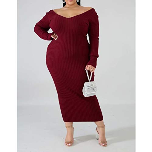 Image of Women's Plus Size Sexy Long Sleeve Maxi Sweater Off Shoulder Knit Dress