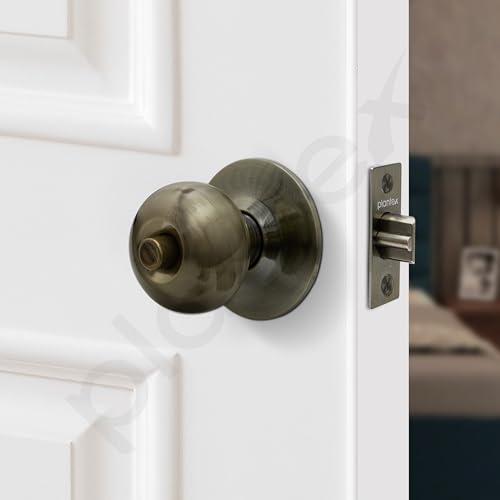 Image of Plantex Bathroom Door Lock /Keyless Cylindrical Lock for Bathroom /Balcony /Tubular Door Knob /Handle (Without Key-Brass Antique)