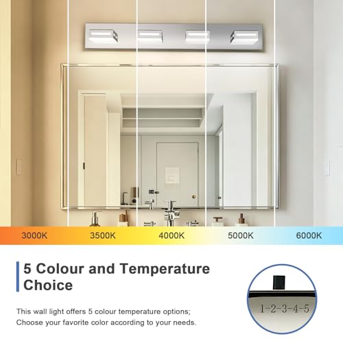 Image of LED Modern Bathroom Light Fixtures, 4-Light 30-Inch Dimmable 5CCT Adjustable Chrome Vanity Lights for Bathroom Lighting Fixtures Over Mirror, 350 Rotatable Wall Lamp