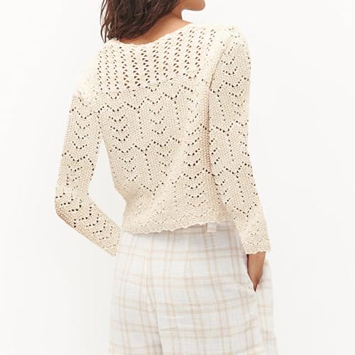 Womens Long Sleeve Open Front Knit Cropped Cardigan Sweaters V-Neck Button Down Crochet Sweater Tops Y2k Streetwear4