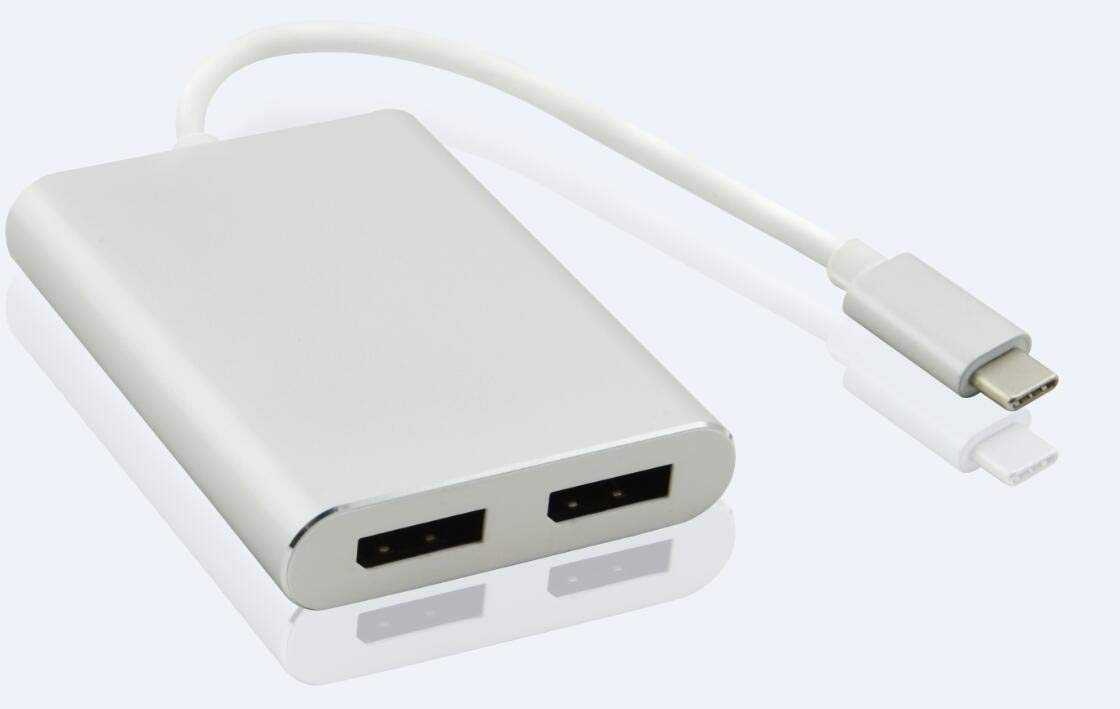 Splitter USB C a dos DisplayPort Helos Premium 4K plata para conectar dos monitores