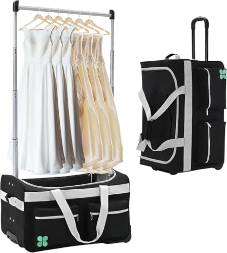 Meulbaty Dance Bag with Garment Rack, 68.58cm Dance Competition Garment Bags with Clothes Rack,Suitcase,Rolling Duffle for Travel （Black and Grey ）