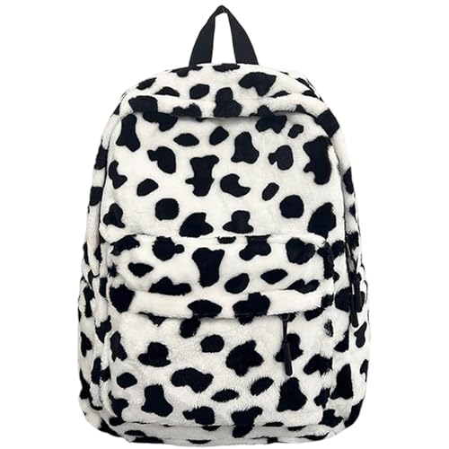 Mochila de vaca de felpa suave bolsa linda escolar ajustable con bolsillos