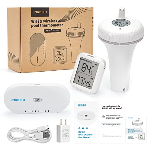 Inkbird Wireless Pool Thermometer And Wifi Gateway Combo, With Ibs-P01R Floating Thermometer For Swimming Pool, Ibs-M1 Wifi Gateway Supports Wireless Thermometer Connection With Export Data #TOP6