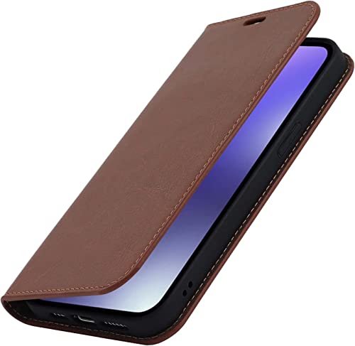 Housse iPhone 14 Plus en cuir marron clair aux finitions soignées