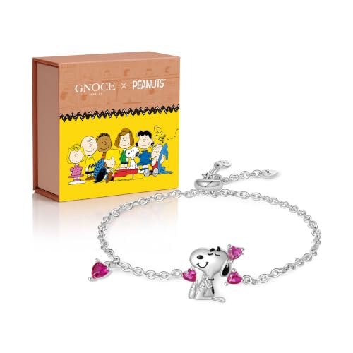 Image of GNOCE Peanuts Snoopy Love Heart Adjustable Bracelet for Her, S925 Sterling Silver /Silver Blend Bracelet for Women Fit Bracelet, Halloween Mother's Day Jewelry