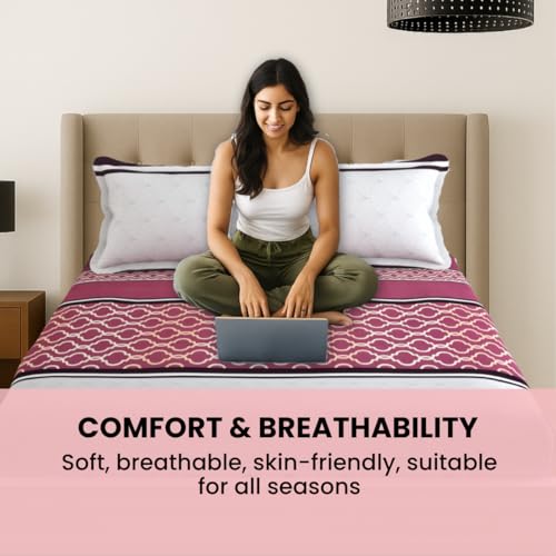 Image of MAFATLAL Plush 140 GSM Double Bed Sheet | Soft Bedding Microfiber | Queen 90x100 | Comfortable & Fade Resistant | Maroon & White
