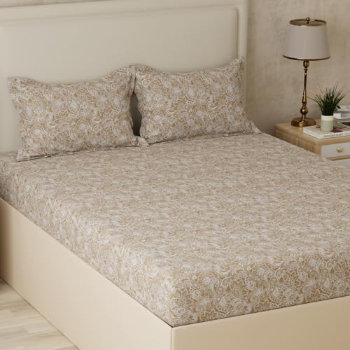 Image of Huesland 210 TC Pure Cotton Premium Bedsheet for Double Bed King Size with 2 Pillow Covers | 108x108 inches | Heritage Paisley