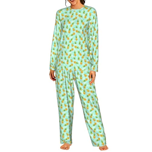 Pyjama femme manches longues ananas vert le secret d'une nuit douce