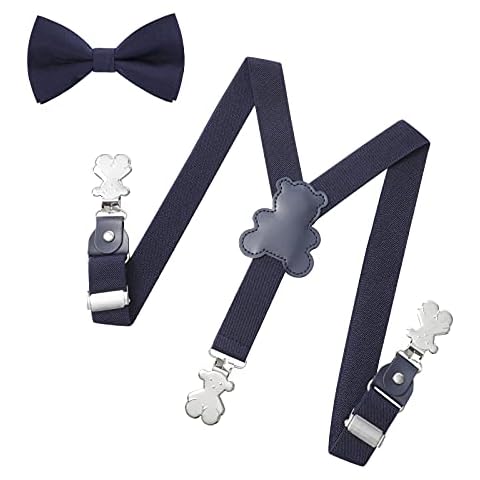 Kajeer Boys Braces and Bow Tie Set - Elastic Y-shape Kids Suspender with Adjustable Bowtie for Children/Toddler (Navy blue S-60cm, (6 months - 3 years old)) Cover