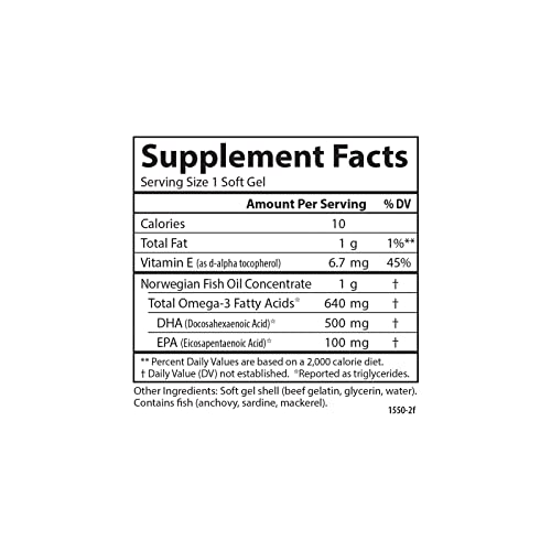 Carlson - Super Dha Gems, 500 Mg Dha Supplements, Norwegian Fish Oil Concentrate, Wild-Caught, Sustainably Sourced Fish Oil Capsules, Cognitive Health, 60 Softgels #TOP3