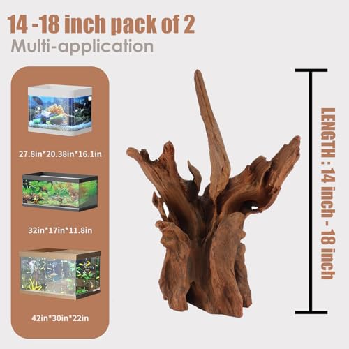 Image of Jorewood Natural Large Aquarium Driftwood for Fish Tanks & Reptile Terrariums - Safe Fish Tank Decorations, Unique Twisted Branches 2-Piece 14-18 Inch Low Tannin, Easy to Sink