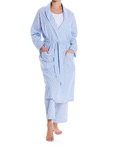 Savile Row Company Damen Bademantel aus Baumwolle Gr. 38, Blau-weißer Blumendruck Cover