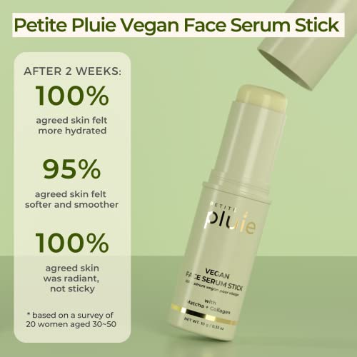 Petite Pluie Vegan Face Serum Stick (0.35 Oz) With Green Tea Extract, Collagen, And Aloe Vera For Anti-Aging & Moisturizing, Made In Korea #TOP3